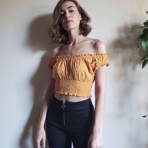 Off the Shoulder Eyelet Crop Top